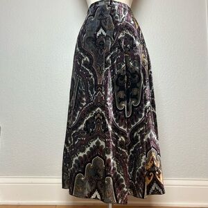 Marly's Midi Skirt Women's 8 Black Red Paisley Rayon Silk Blend Made In Italy